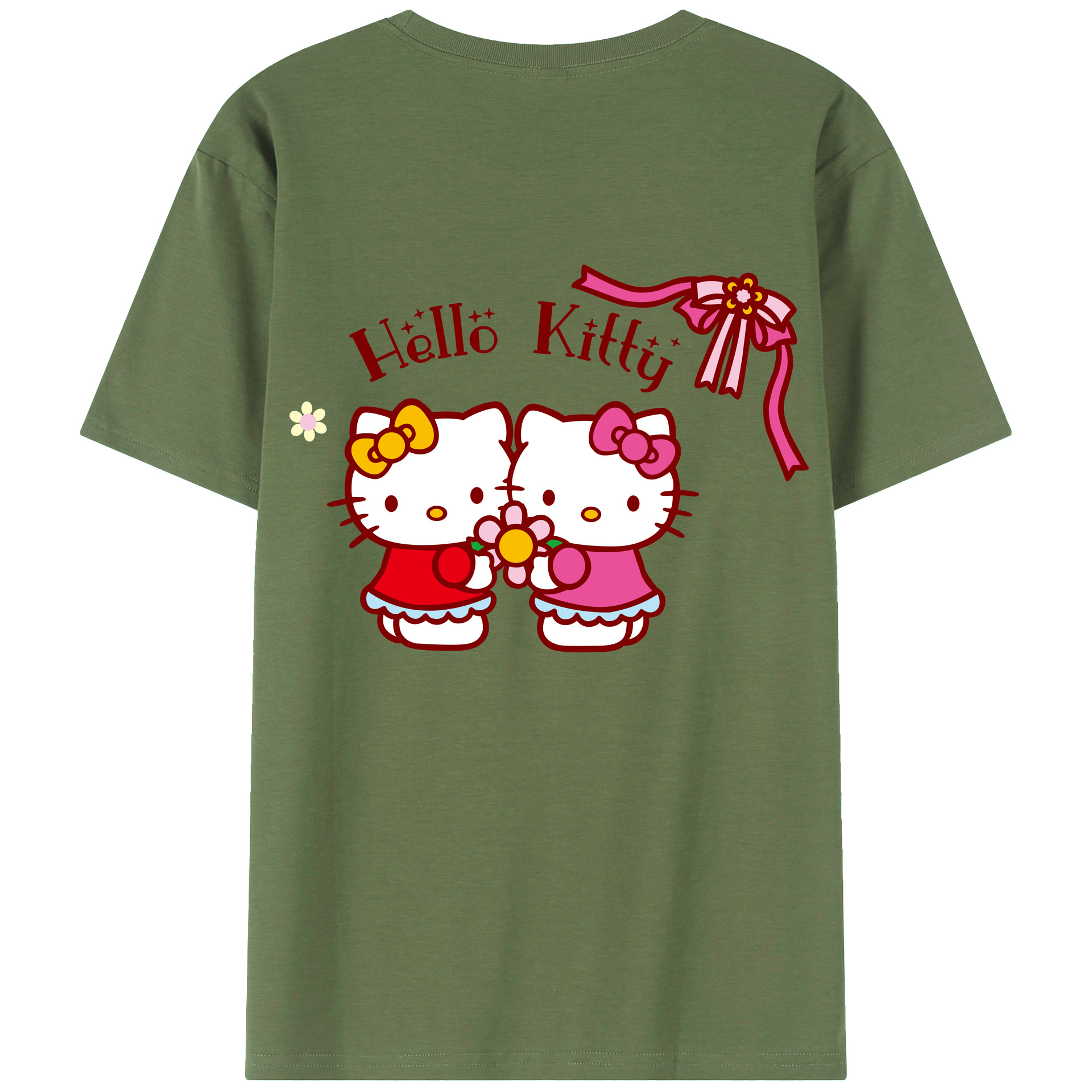 （画像用） Hello Kitty ハローキティ 綿100％ メンズ半袖Tシャツ（バックプリント） 通気性